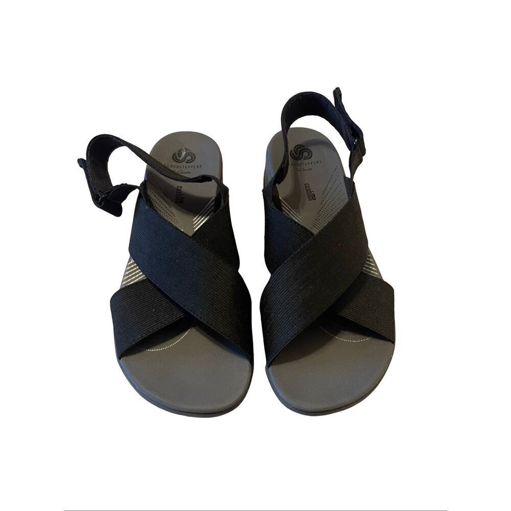 Clarks Cloudstepper Womens Black Gray Slingback Arla Kayden Wedge Sandals Size 7